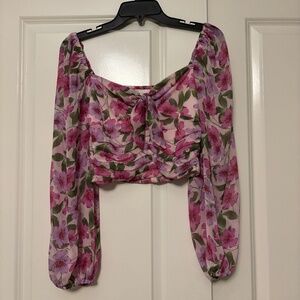Giani Bini Long Sleeve Floral Crop Top Size S